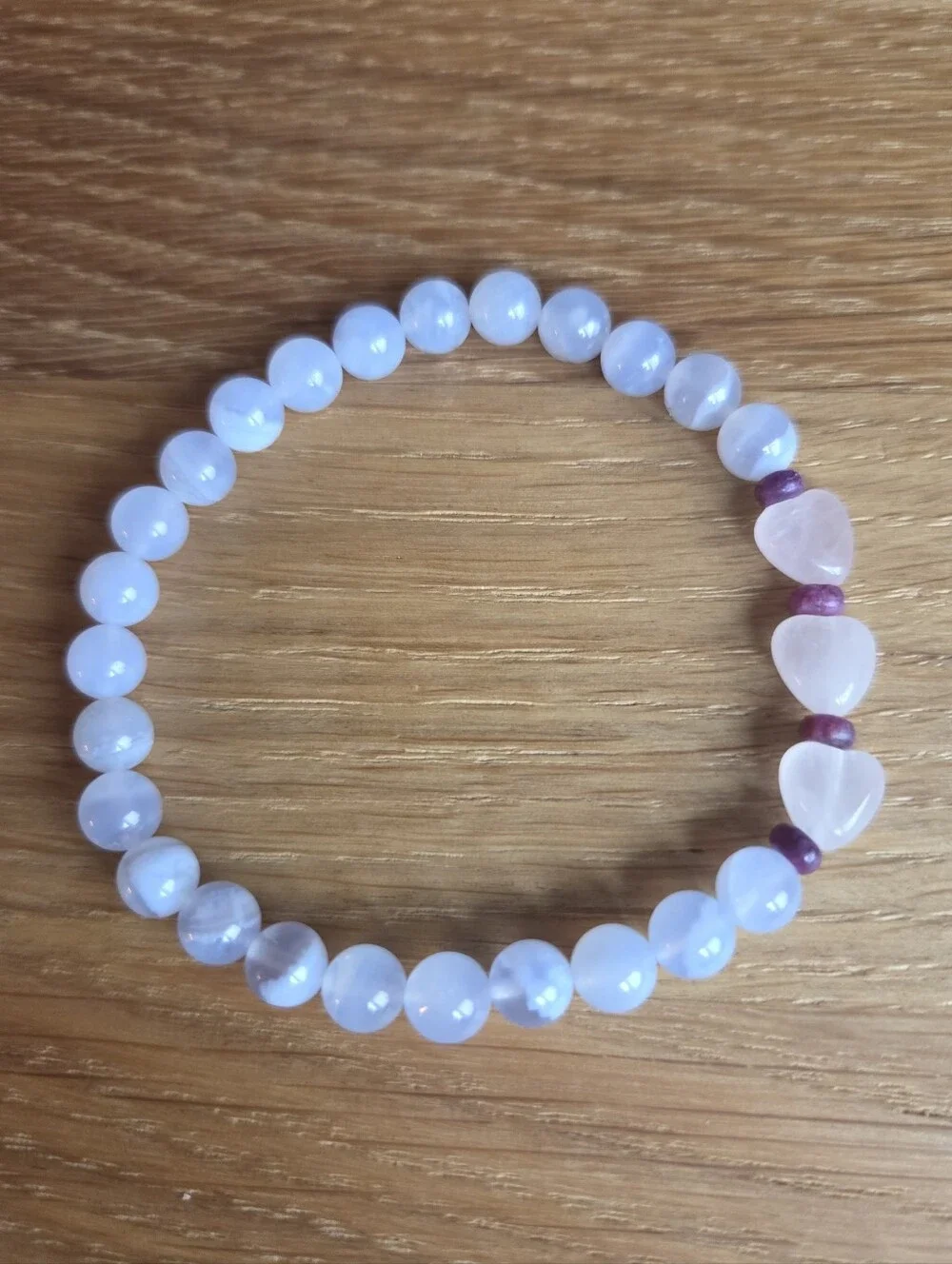Blue Chalcedony, Rose Quartz & Lepidolite Beaded Bracelet | Handmade